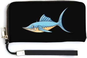 Marlin Fish Wristlet Wallet for Women Long Purse Card Holder Handbag with Zipper