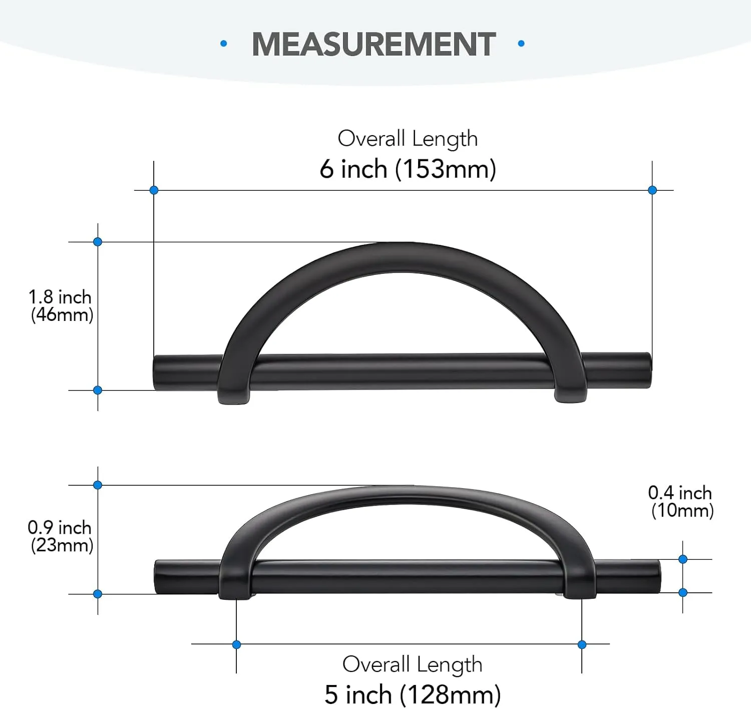 Matte Black Cabinet Pulls, 5 Inch Hole Center, 128 mm, Curved Design Cabinet Handles for Kitchen,Cupboard, Drawer & Bathroom 10 Pack