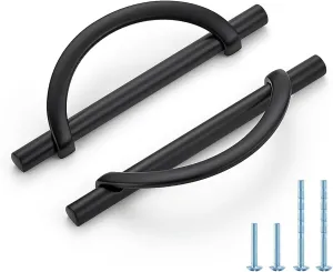 Matte Black Cabinet Pulls, 5 Inch Hole Center, 128 mm, Curved Design Cabinet Handles for Kitchen,Cupboard, Drawer & Bathroom 10 Pack