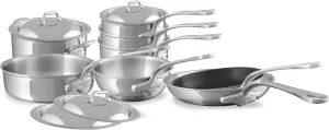Mauviel M'Cook 5-Ply Polished Stainless Steel 12-Piece Cookware Set With Cast Stainless Steel Handles, Made In France