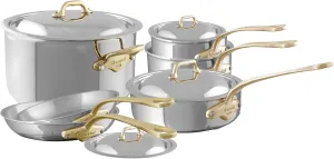Mauviel M'COOK B 5-Ply Stainless Steel 10-Piece Cookware Set With Brass Handles, Made In France