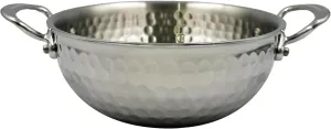 Mauviel M'Elite 5-Ply Hammered Polished Stainless Steel Curved Splayed Saute Pan, And Cast Stainless Steel Handles, 2.1-qt, Made in France