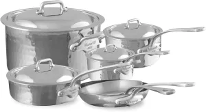 Mauviel M'ELITE Hammered 5-Ply 10-Piece Cookware Set With Cast Stainless Steel Handles And Curved Lid