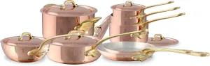 Mauviel M'Heritage 150 B 1.5mm Polished Copper & Stainless Steel 14-Piece Cookware Set With Brass Handles, Made In France