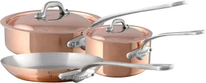 Mauviel M'Heritage 150 S 1.5mm Polished Copper & Stainless Steel 5-Piece Cookware Set With Cast Stainless Steel Handles And Curved Lid, Made In France