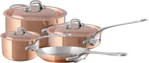 Mauviel M'Heritage 150 S 1.5mm Polished Copper & Stainless Steel 7-Piece Cookware Set With Cast Stainless Steel Handles And Curved Lid, Made In France