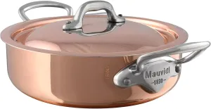 Mauviel M'Heritage 150 S 1.5mm Polished Copper & Stainless Steel Rondeau/Braiser Pan With Curved Lid and Cast Stainless Steel Handle, 3.4-qt, Made In France