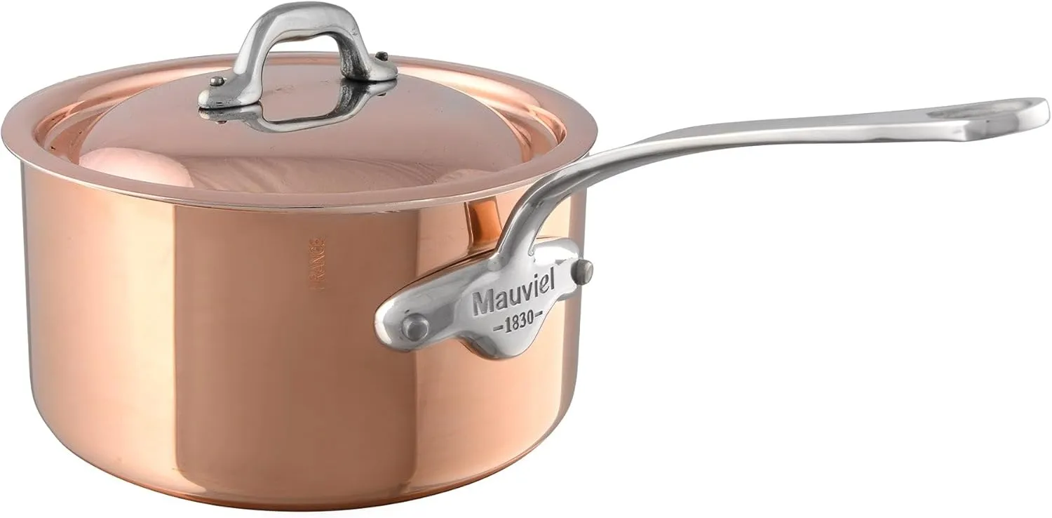 Mauviel M'Heritage 150 S 1.5mm Polished Copper & Stainless Steel Sauce Pan With Curved Lid, And Cast Stainless Steel Handle, 2.8-qt, Made In France