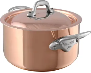 Mauviel M'Heritage 150 S 1.5mm Polished Copper & Stainless Steel Stewpan With Curved Lid, And Brass Handles, 5.7-qt, Made in France