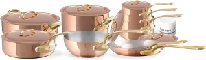 Mauviel M'Heritage 200 B 2mm Polished Copper & Stainless Steel 16-Piece Cookware Set With Brass Handles, Made In France