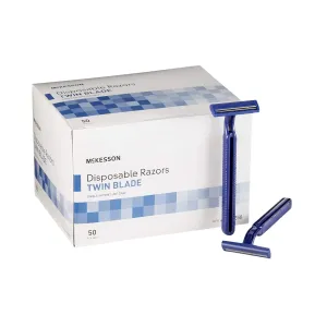 McKesson Disposable Razors [100 Count] Shaving Razor, Twin Blade, Stainless Steel Blade, For Men and Women, Bulk, Blue, 50 Count, Pack of 2