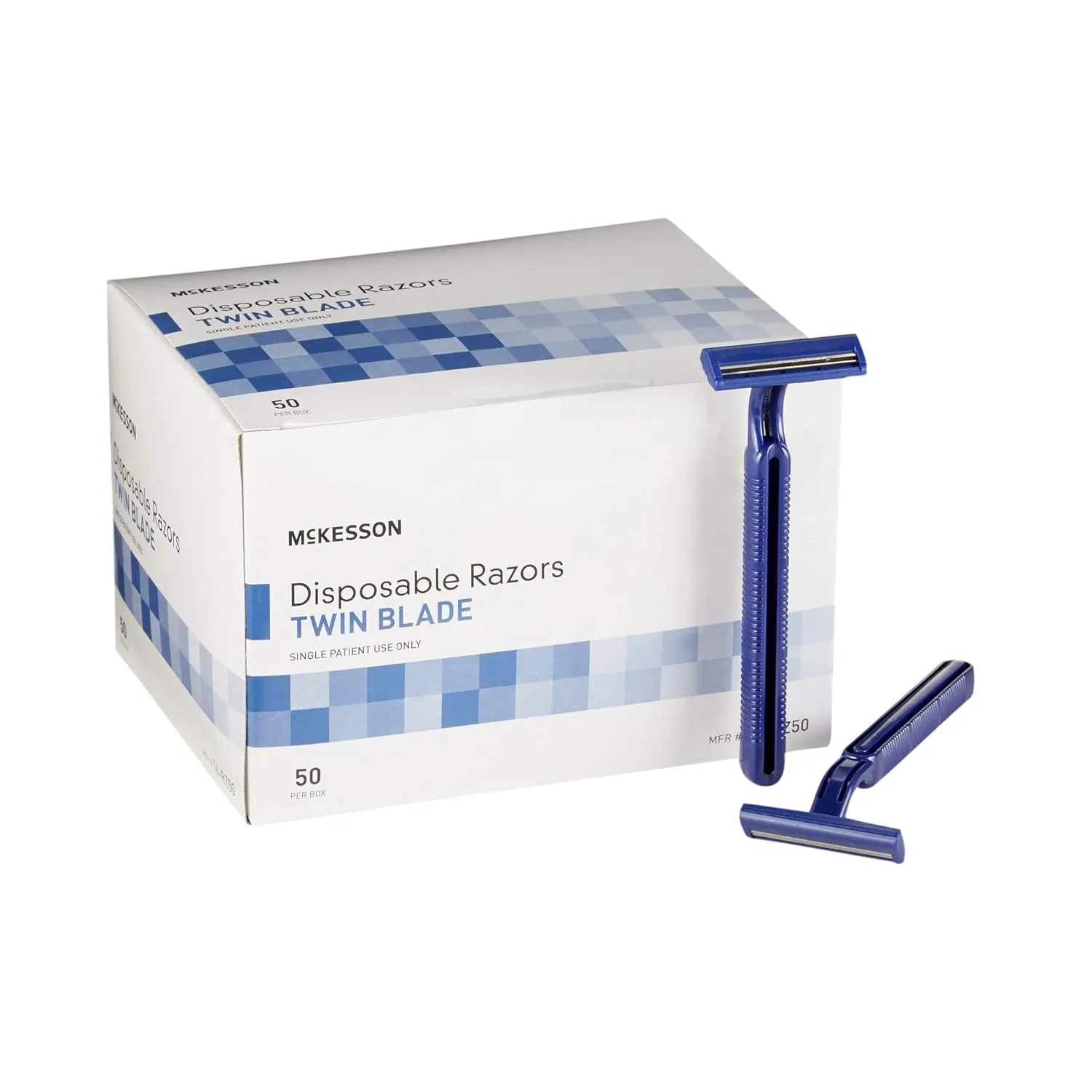 McKesson Disposable Razors [100 Count] Shaving Razor, Twin Blade, Stainless Steel Blade, For Men and Women, Bulk, Blue, 50 Count, Pack of 2
