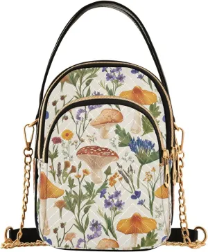 Meadow Mushroom Wildflower trendy sling bag for women crossbody with multi pockets handbags for traveling
