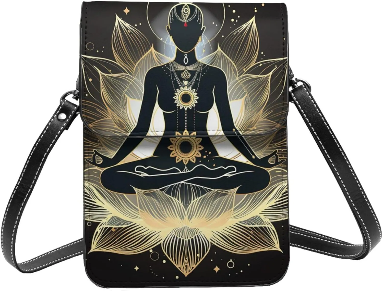 meditating chakra mandala lotus sacred geometry Leather Small Crossbody Bags for Women Cell Phone Bag Wallet Purses with Adjustable Strap