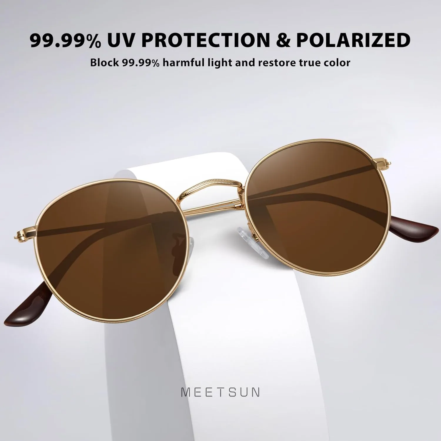 MEETSUN Round Polarized Sunglasses for Women Men Classic Retro Metal Frame Sun Glasses UV Protection