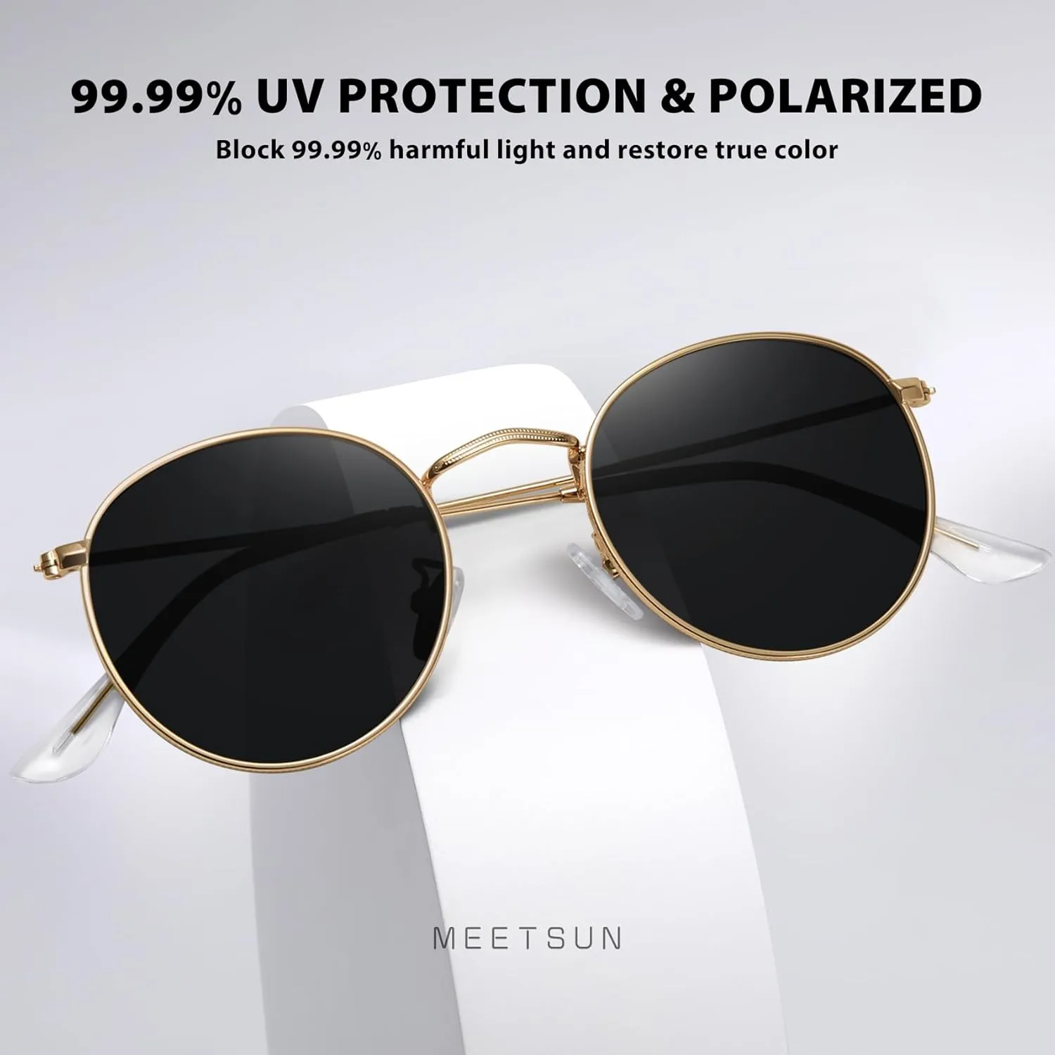 MEETSUN Round Polarized Sunglasses for Women Men Classic Retro Metal Frame Sun Glasses UV Protection
