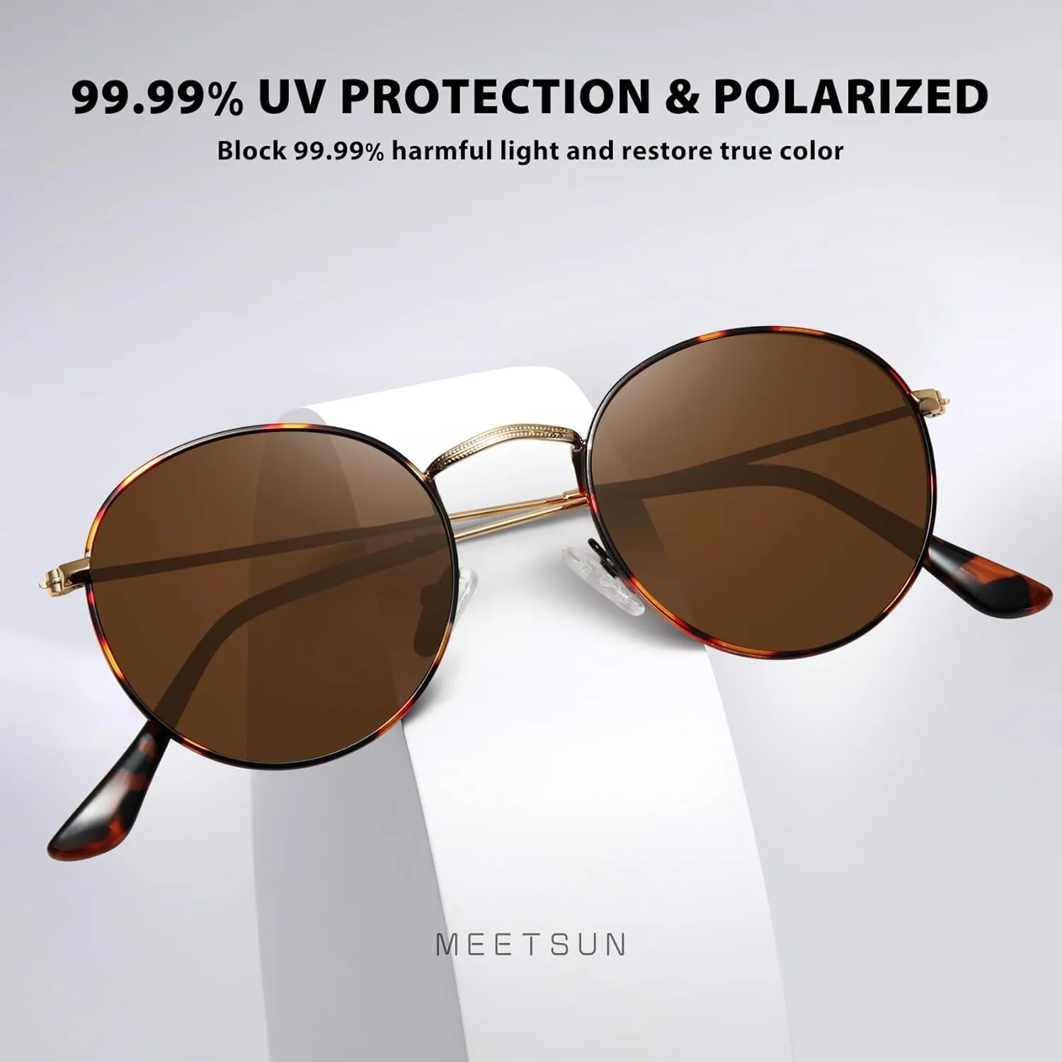 MEETSUN Round Polarized Sunglasses for Women Men Classic Retro Metal Frame Sun Glasses UV Protection
