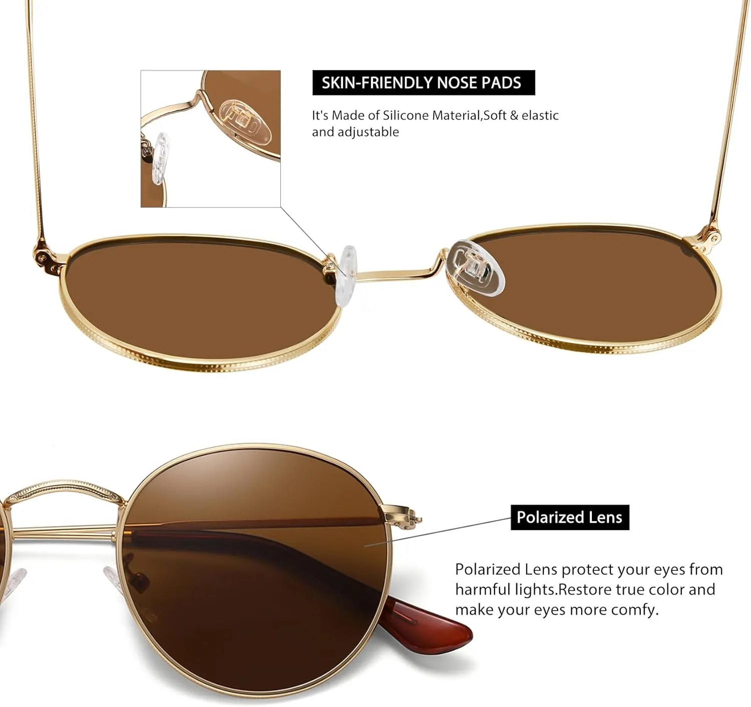 MEETSUN Round Polarized Sunglasses for Women Men Classic Retro Metal Frame Sun Glasses UV Protection