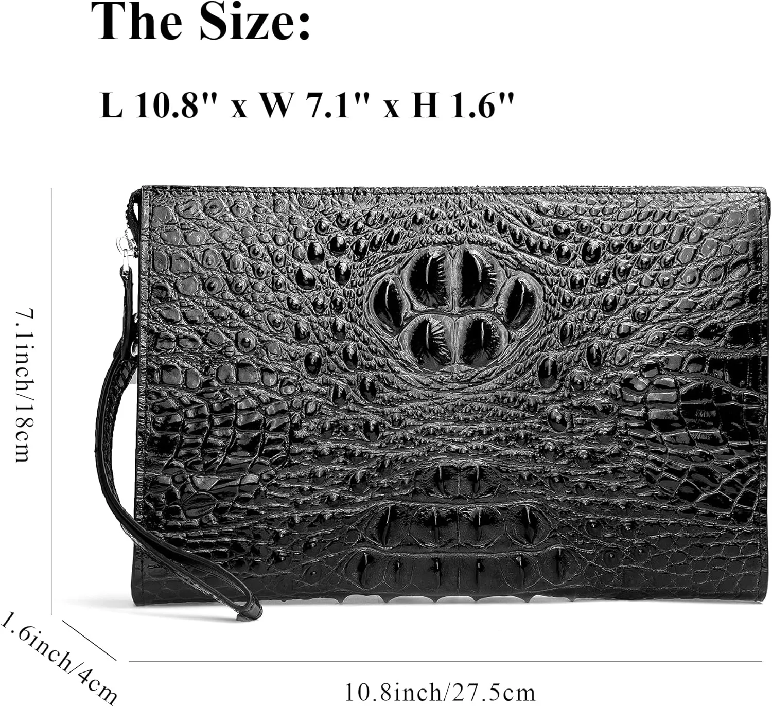 Men Clutch Bag Genuine Leather Purse Wristlet Handbag Envelope Bag Crocodile Embossed Personalized Zipper Wallets…