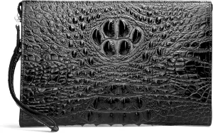 Men Clutch Bag Genuine Leather Purse Wristlet Handbag Envelope Bag Crocodile Embossed Personalized Zipper Wallets…