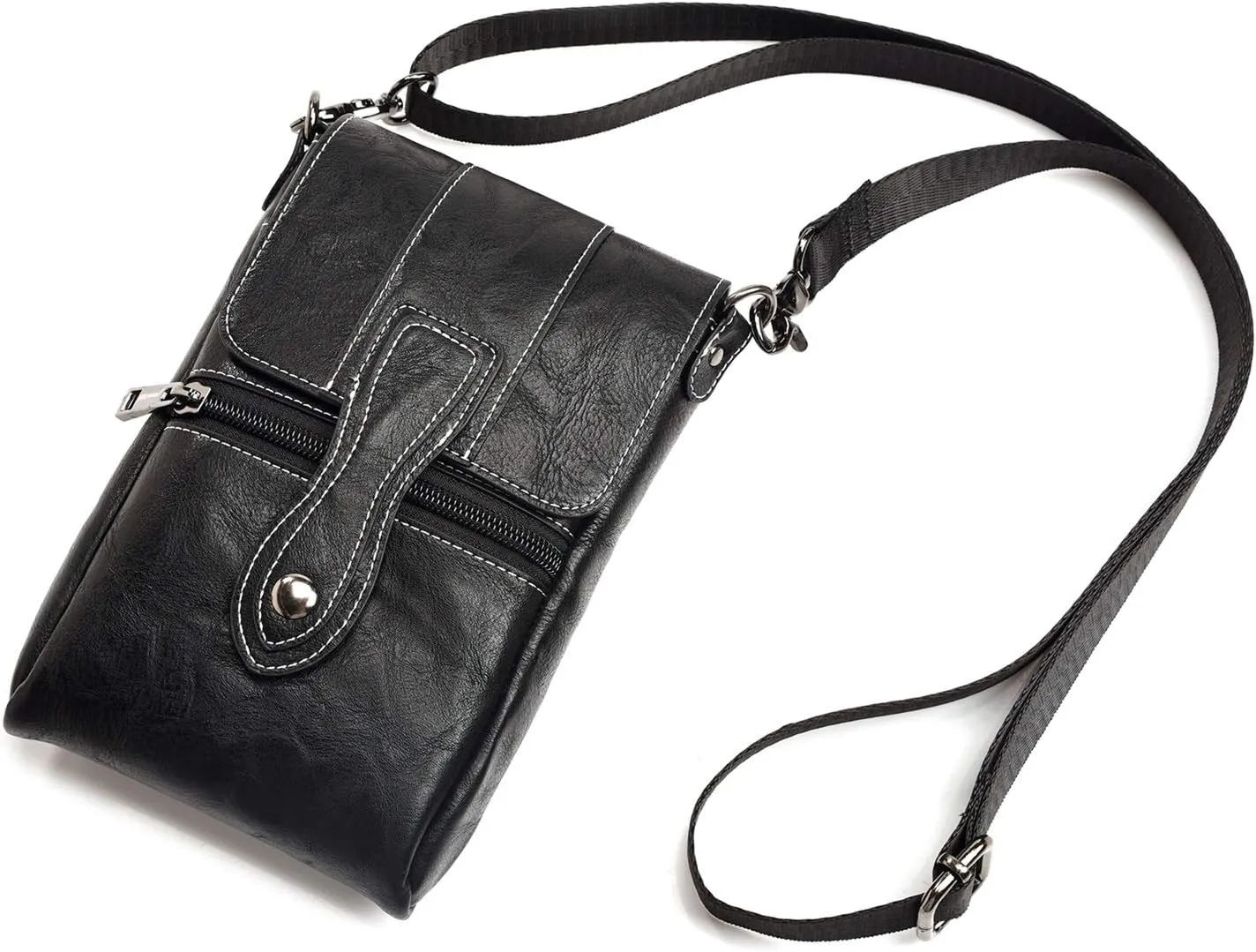 Men Purse Crossbody Bag Leather Holster Case with Belt Clip Cell Phone Pouch for iPhone 13 Pro Max Holster Belt Loop Pouch Case Leather Shoulder Bag for iPhone, Samsung,Google (7.0 inch)