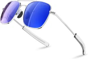 Mens Aviator Sunglasses 53mm TAC Polarized Lense Pilot Military Style Metal Frame with Bayonet Temples