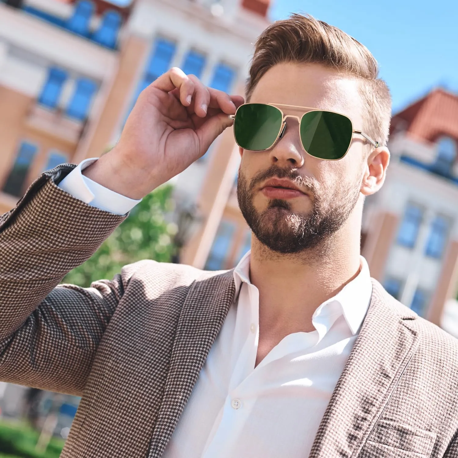 Mens Aviator Sunglasses 53mm TAC Polarized Lense Pilot Military Style Metal Frame with Bayonet Temples