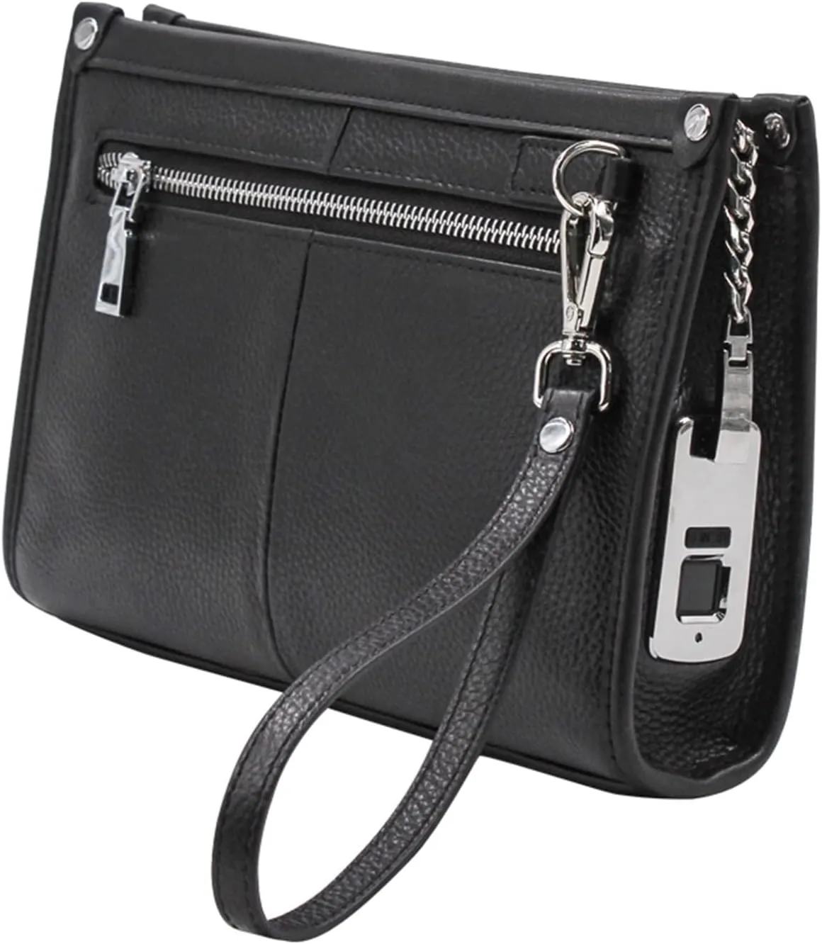 Men's Leather Fingerprint Bags for Men Hand Bag Male Long Money Wallets Mobile Phone Pouch Men Anti-Theft Purses，A-One Size