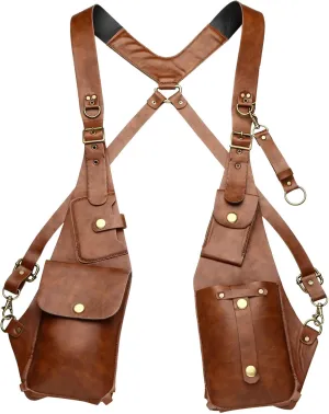 Mens Leather Hidden Underarm Shoulder Bag Double Shoulder Pouch Outdoors Mobile Phone Holster Bag