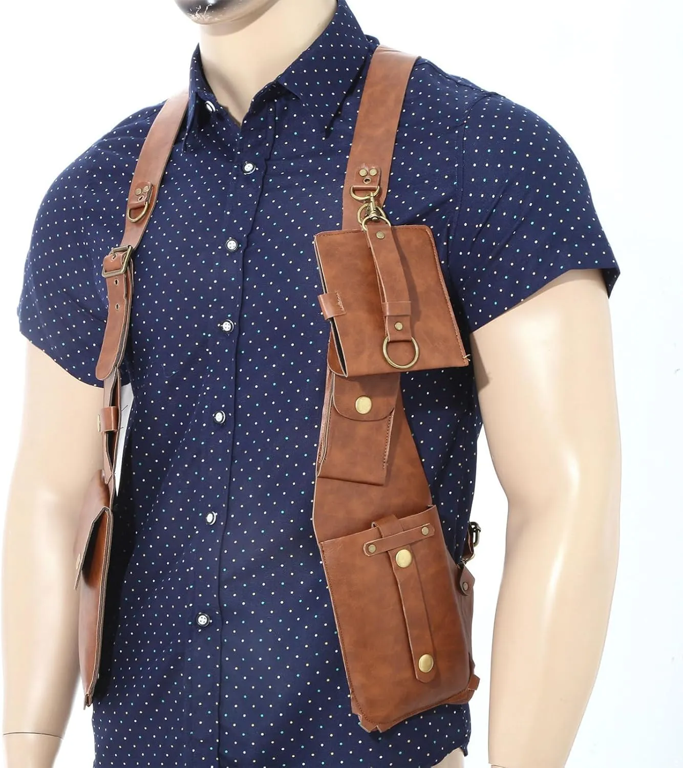 Men's PU Leather Shoulder Holster Anti-Theft Hidden Underarm Shoulder Bag Travel Bag Strap for Outdoor