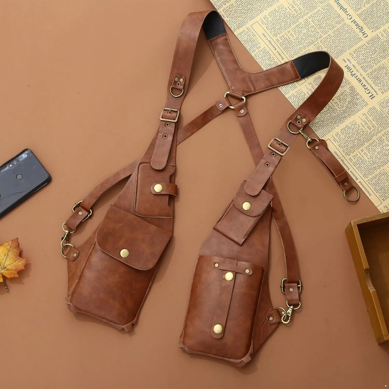 Men's PU Leather Shoulder Holster Anti-Theft Hidden Underarm Shoulder Bag Travel Bag Strap for Outdoor