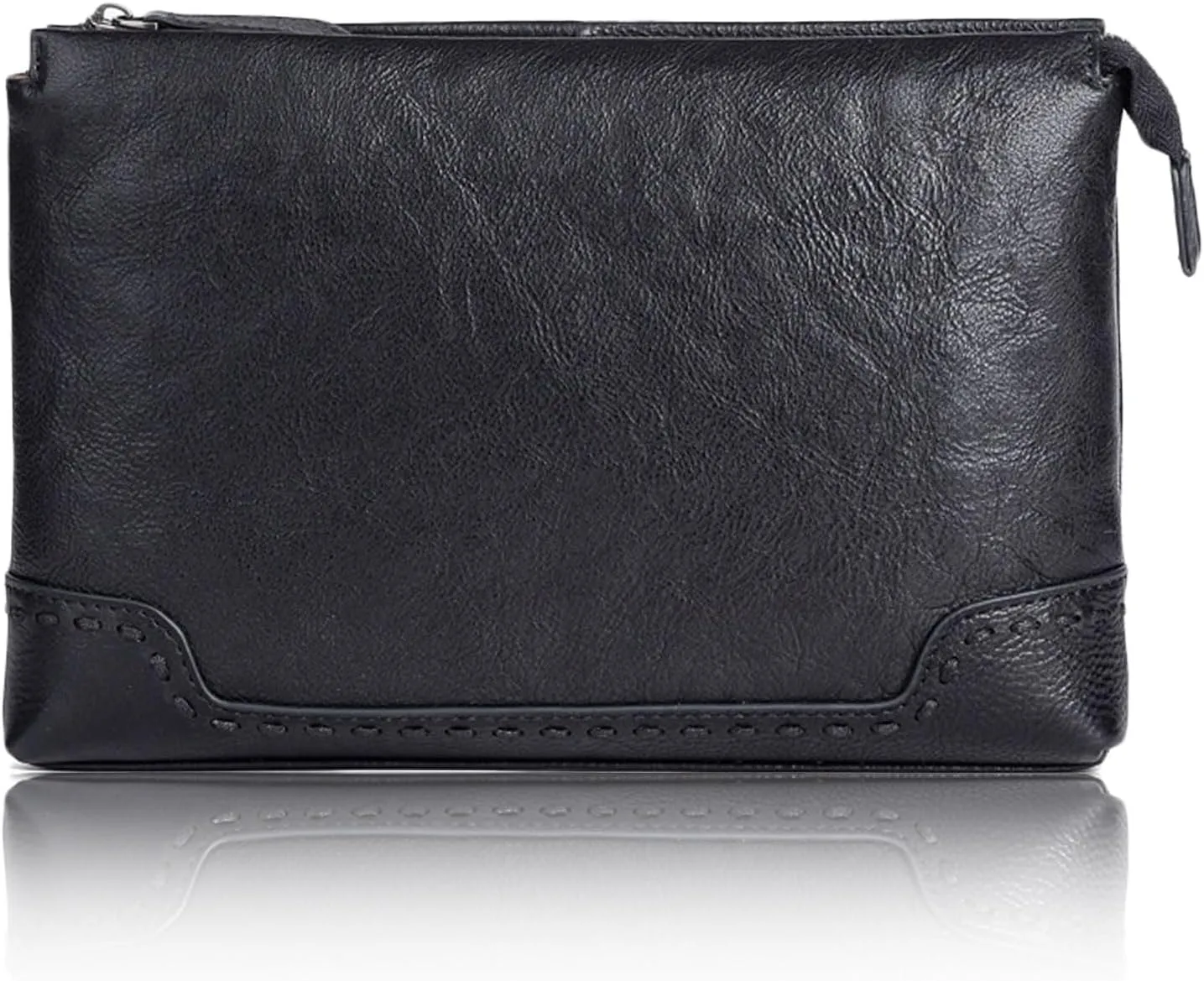 Mens Upscale Clutch Bag Multi-purpose Wristlet Wallet Vegetable Tanned Leather Business Handbag for 9.7'' Tablet