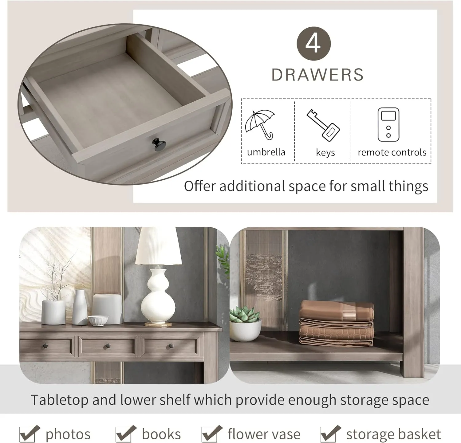 Merax Classic Console Table with Storage Drawers for Entryway Hallway, Living Room Gray Wash