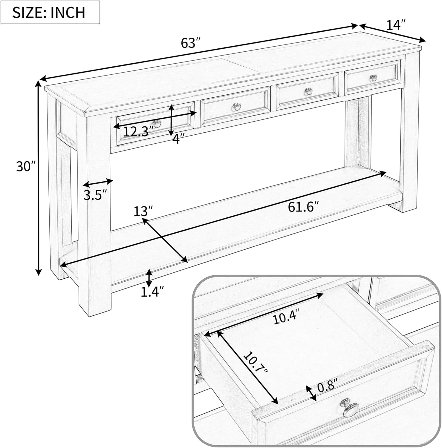 Merax Classic Console Table with Storage Drawers for Entryway Hallway, Living Room Gray Wash