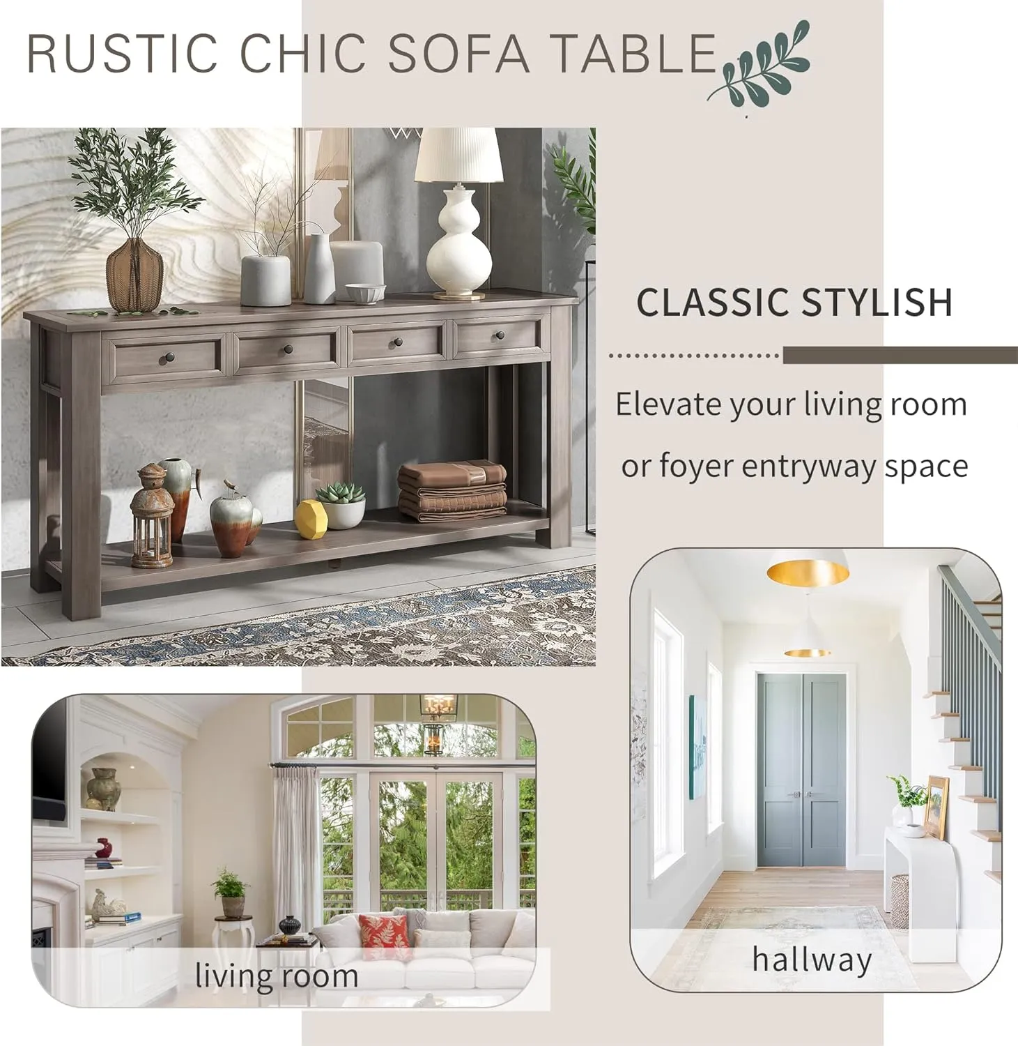 Merax Classic Console Table with Storage Drawers for Entryway Hallway, Living Room Gray Wash
