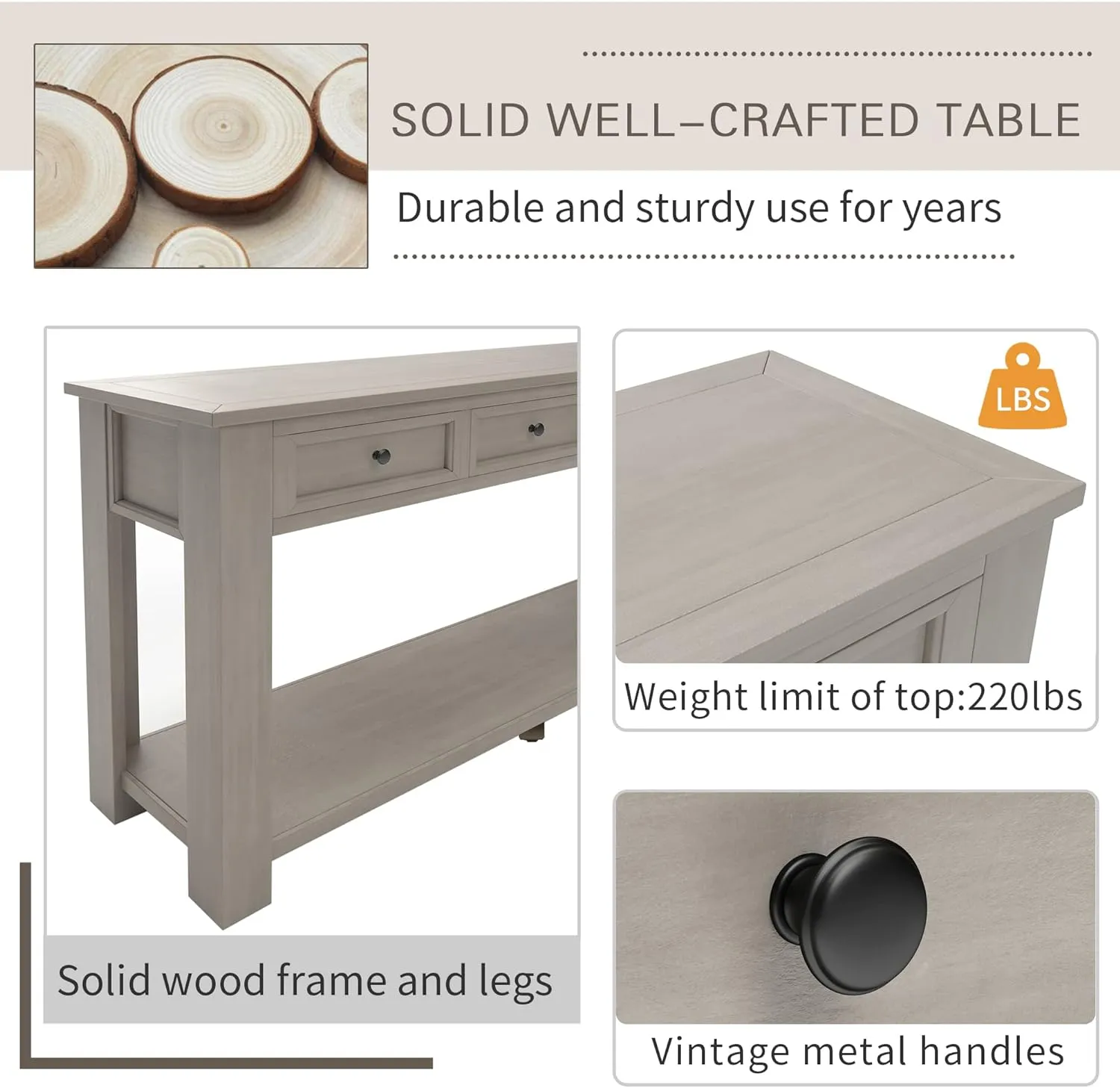 Merax Classic Console Table with Storage Drawers for Entryway Hallway, Living Room Gray Wash