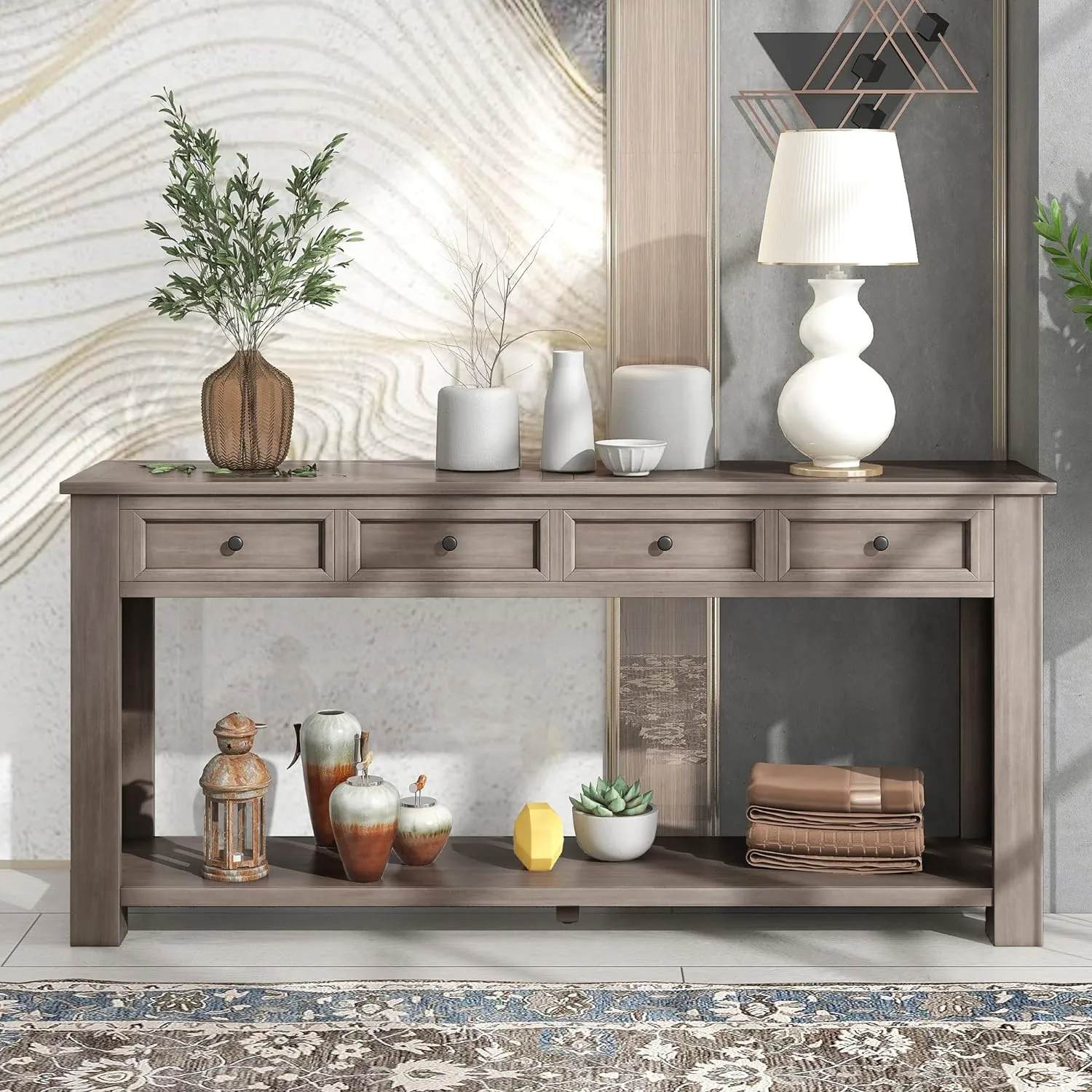 Merax Classic Console Table with Storage Drawers for Entryway Hallway, Living Room Gray Wash