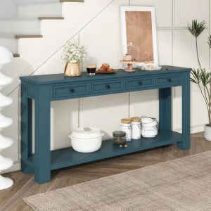 Merax Console Table/Sofa Table with Storage Drawers and Bottom Shelf for Entryway Hallway Dark Blue