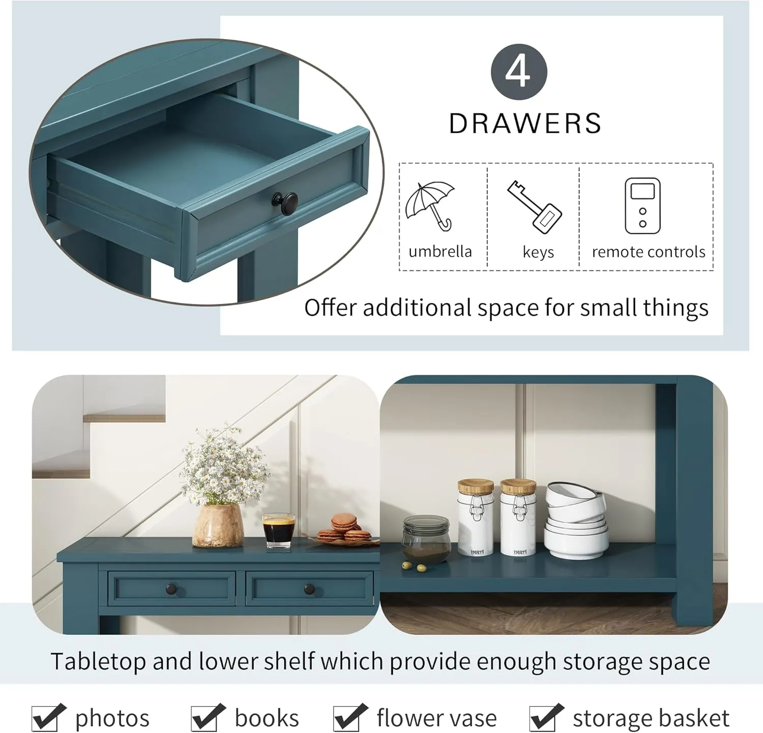 Merax Console Table/Sofa Table with Storage Drawers and Bottom Shelf for Entryway Hallway Dark Blue