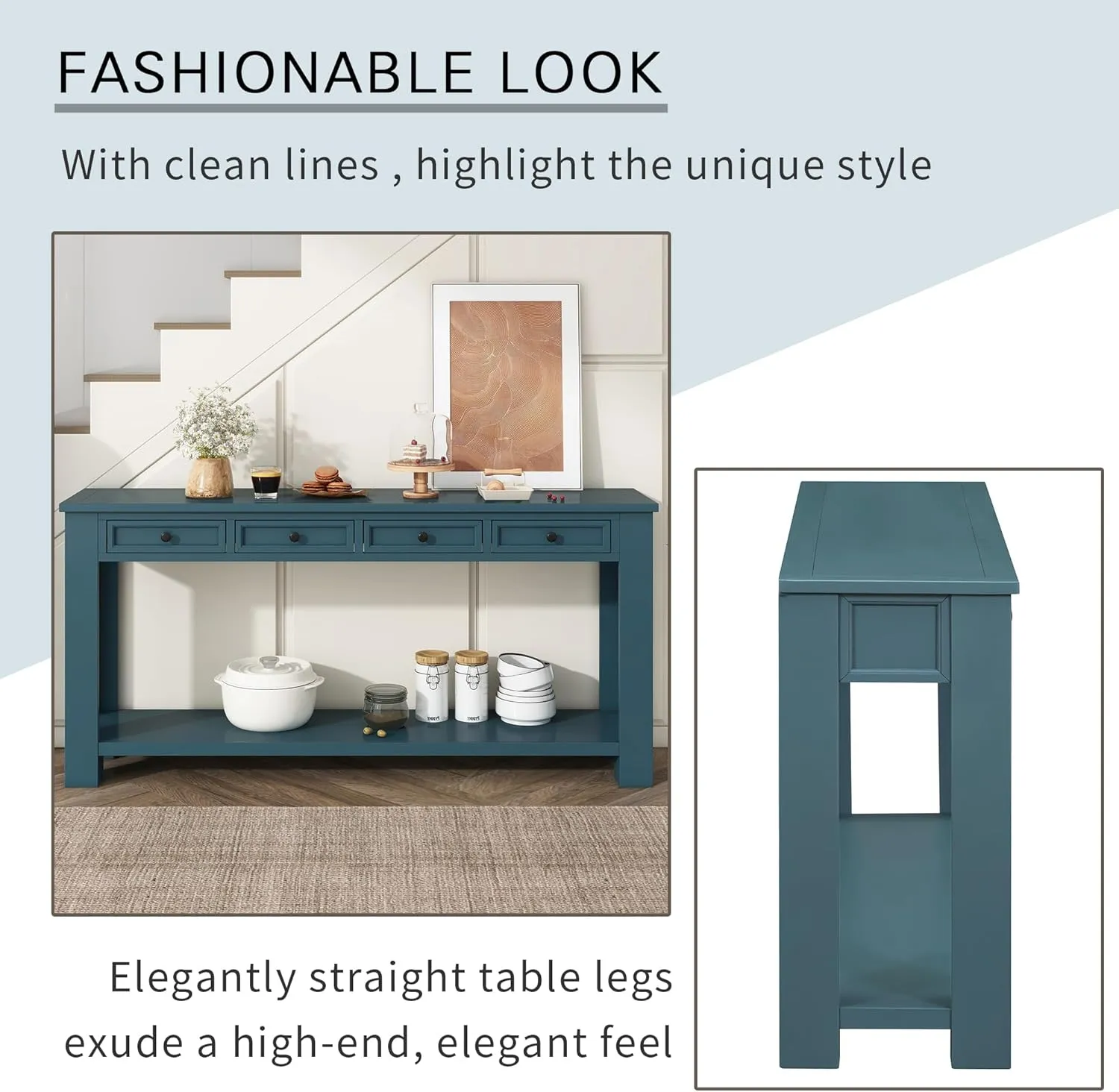 Merax Console Table/Sofa Table with Storage Drawers and Bottom Shelf for Entryway Hallway Dark Blue