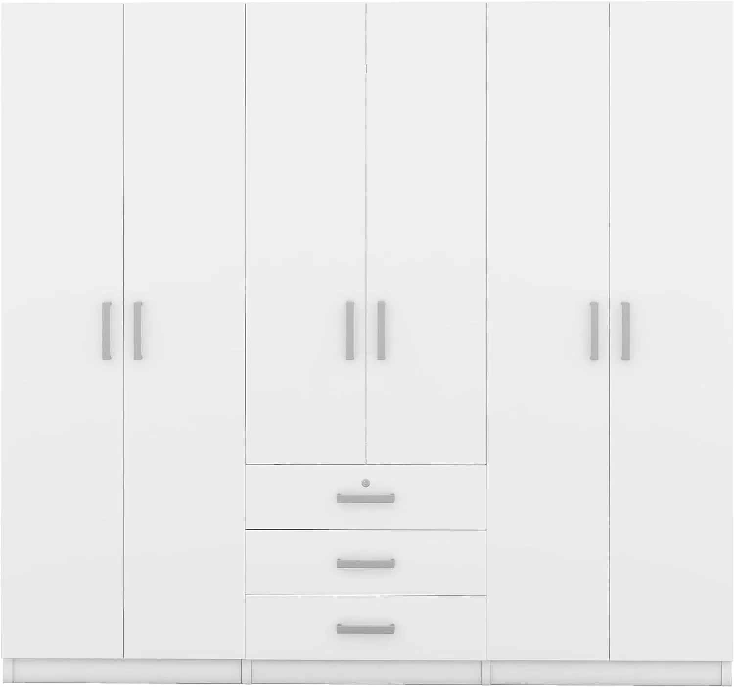 Merax Large White 6 Doors Wooden Wardrobe, Bedroom Tall Armoire Closet Organizer with Big Drawers, Hanging Rails and Shelves, Clothes Storage Cabinet for Garage & Laundry Room, White