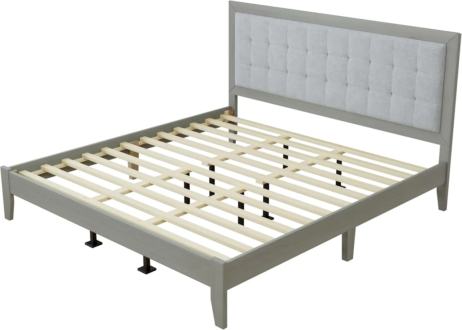 Merax Modern Upholstered Bed Frame with Vertical Channel Headboars, California King Low Tufted Platform Bed, No Box Spring Needed, Easy Assemble, Gray