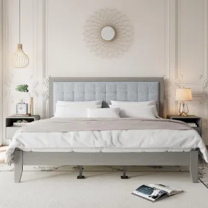 Merax Modern Upholstered Bed Frame with Vertical Channel Headboars, California King Low Tufted Platform Bed, No Box Spring Needed, Easy Assemble, Gray