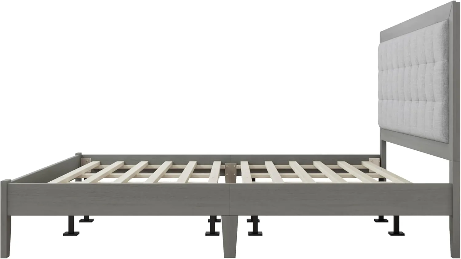 Merax Modern Upholstered Bed Frame with Vertical Channel Headboars, California King Low Tufted Platform Bed, No Box Spring Needed, Easy Assemble, Gray