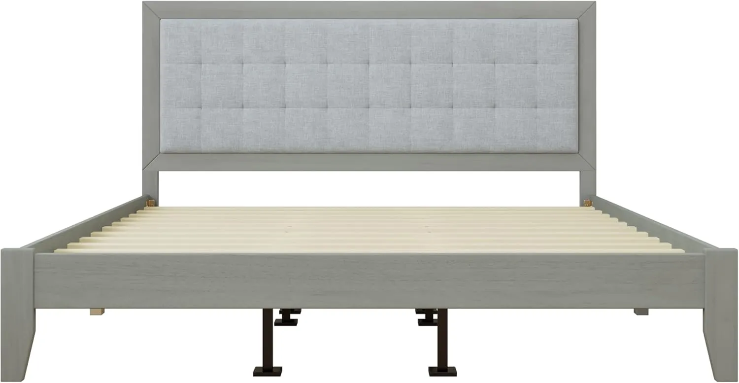 Merax Modern Upholstered Bed Frame with Vertical Channel Headboars, California King Low Tufted Platform Bed, No Box Spring Needed, Easy Assemble, Gray