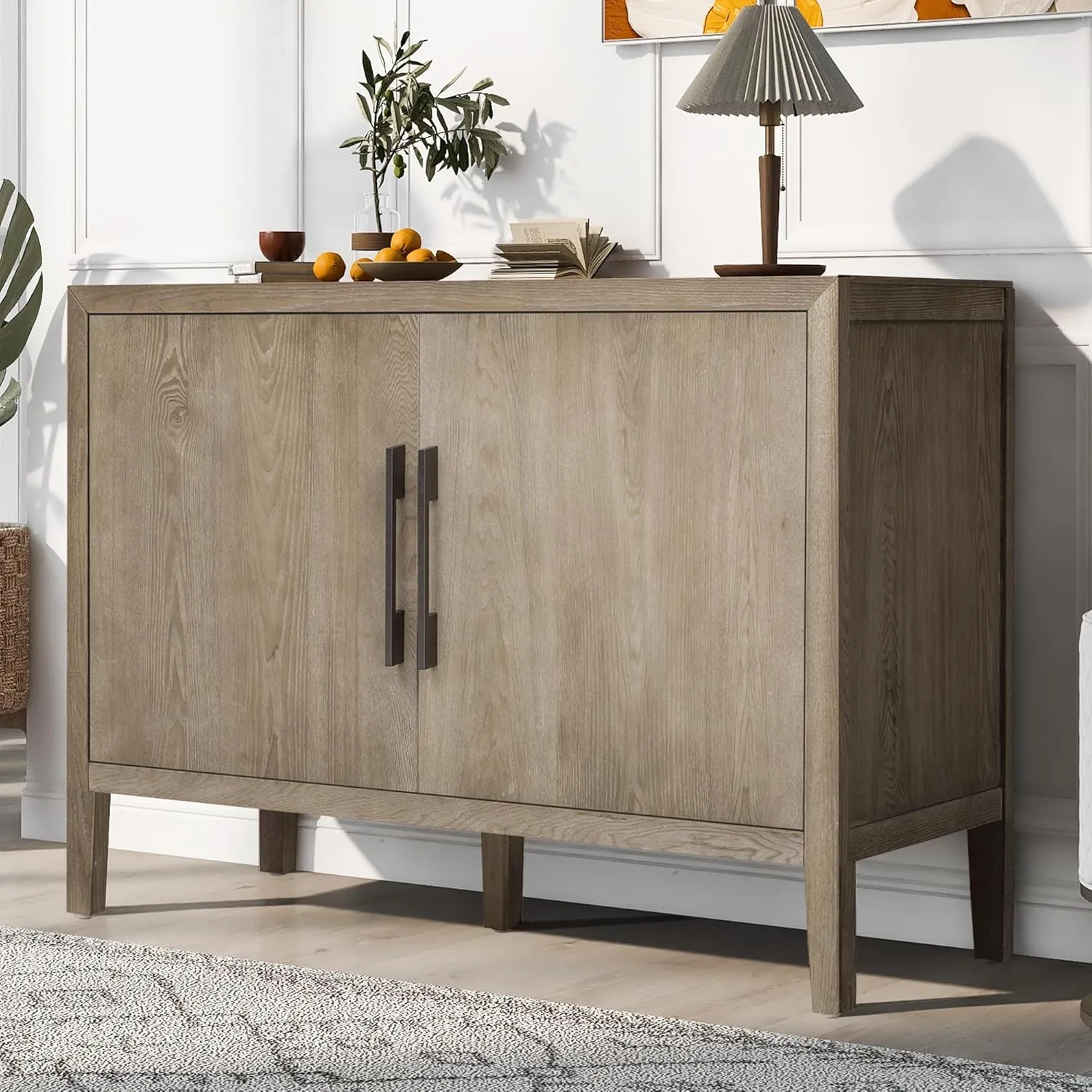 Merax Modern Wood Buffet Sideboard with 2 Doors, Farmhouse Storge Cabinet Console Table for Living Room Dinning Room Hallway Beige