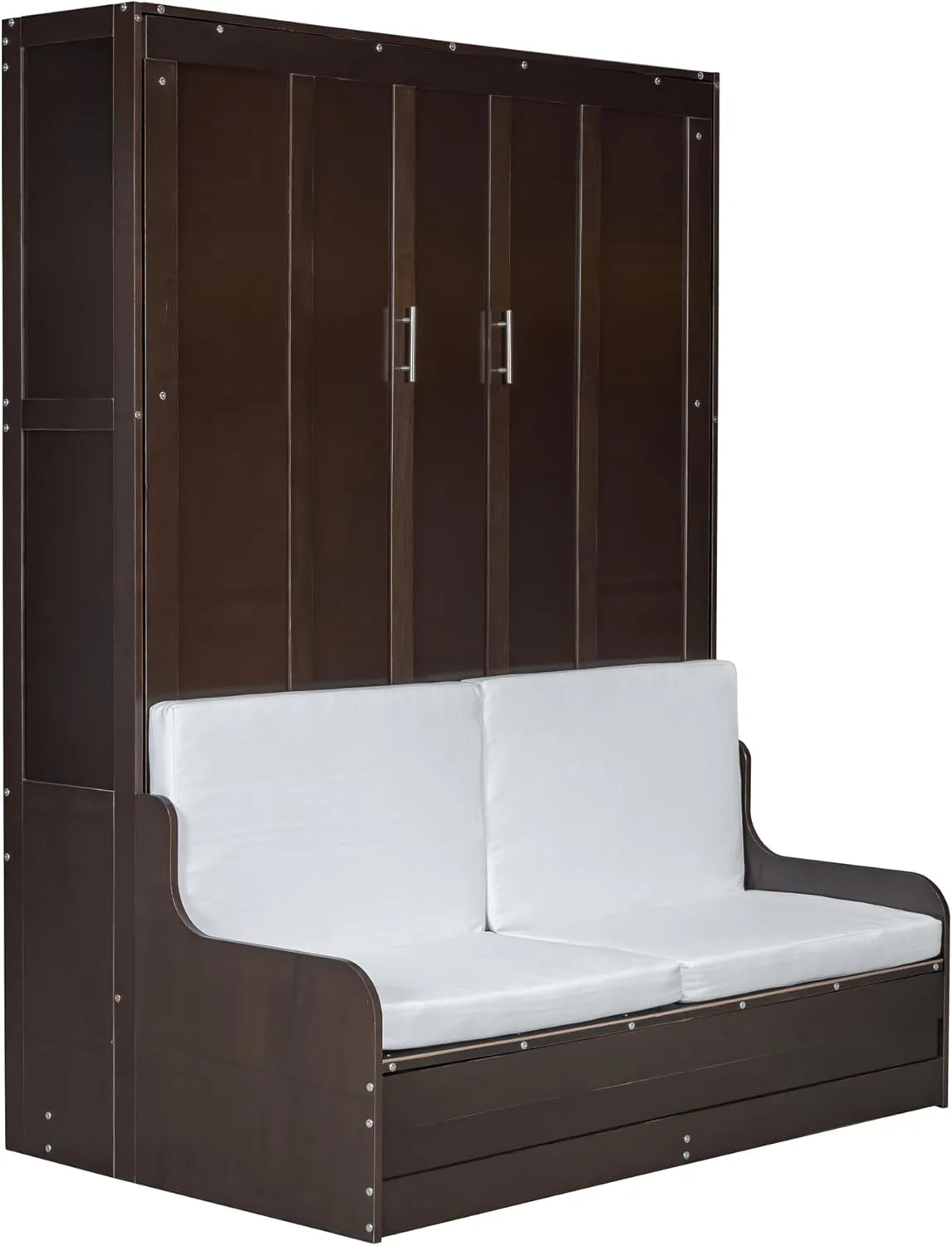 Merax Queen Size Murphy Bed, Wooden Queen Murphy Bed Wall Bed with Sofa and Cushion, Espresso