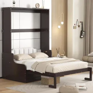 Merax Queen Size Murphy Bed, Wooden Queen Murphy Bed Wall Bed with Sofa and Cushion, Espresso