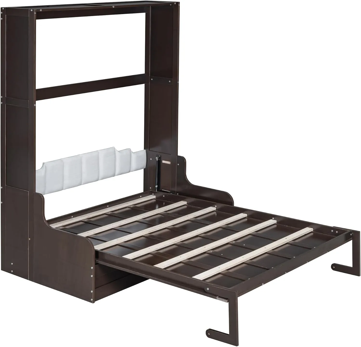 Merax Queen Size Murphy Bed, Wooden Queen Murphy Bed Wall Bed with Sofa and Cushion, Espresso