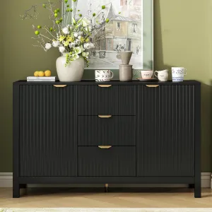 Merax Wave Design Entryway Cabinet with 3 Adjustable Shelves & 3 Drawers & Soft-Close Doors, Storage Console Table with Metal Handles for Study, Hallway, Living Room, Black